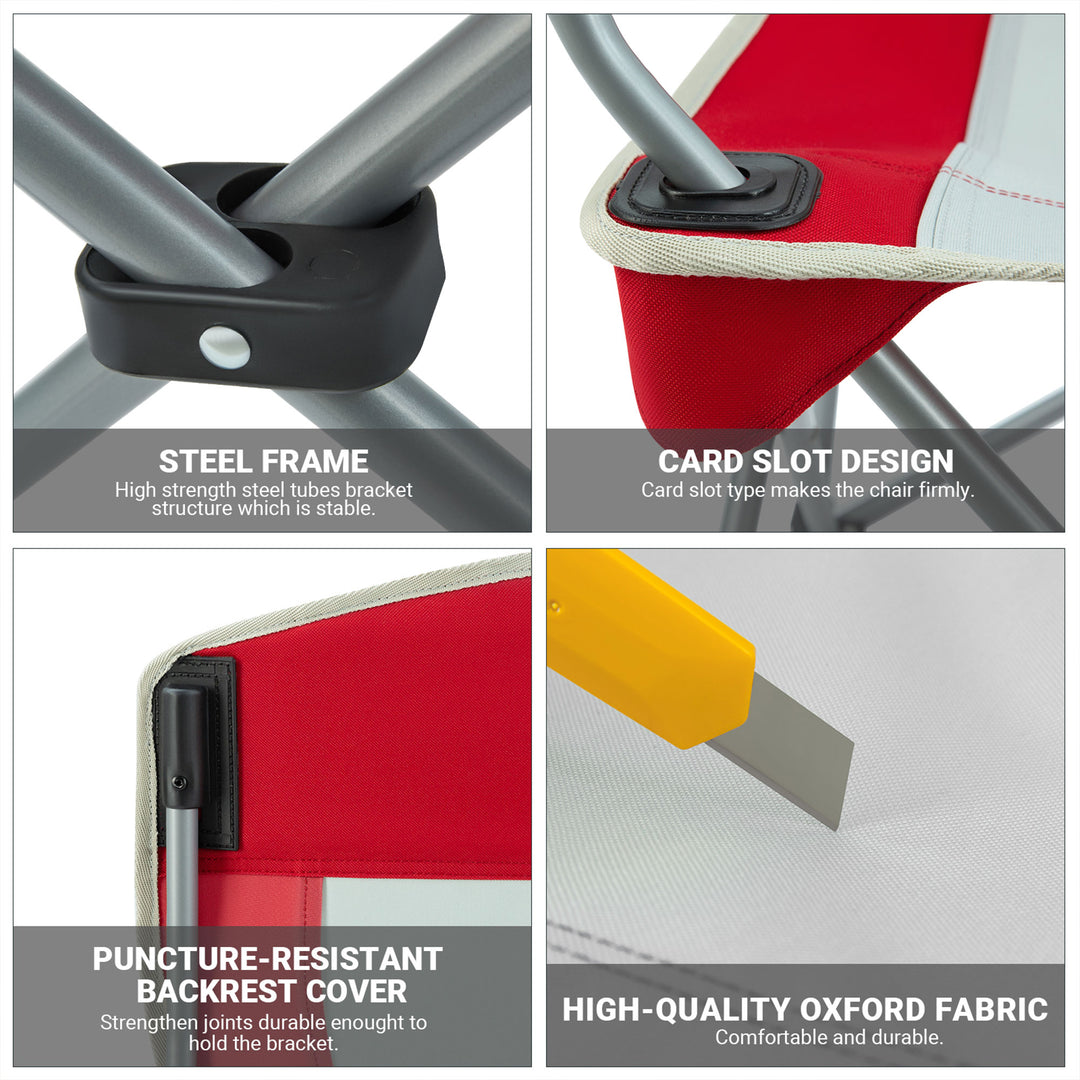 KingCamp Folding Chair w/Mesh Cup Holder & Carry Bag, Red/Gray (2pk) (Open Box) - VMInnovations