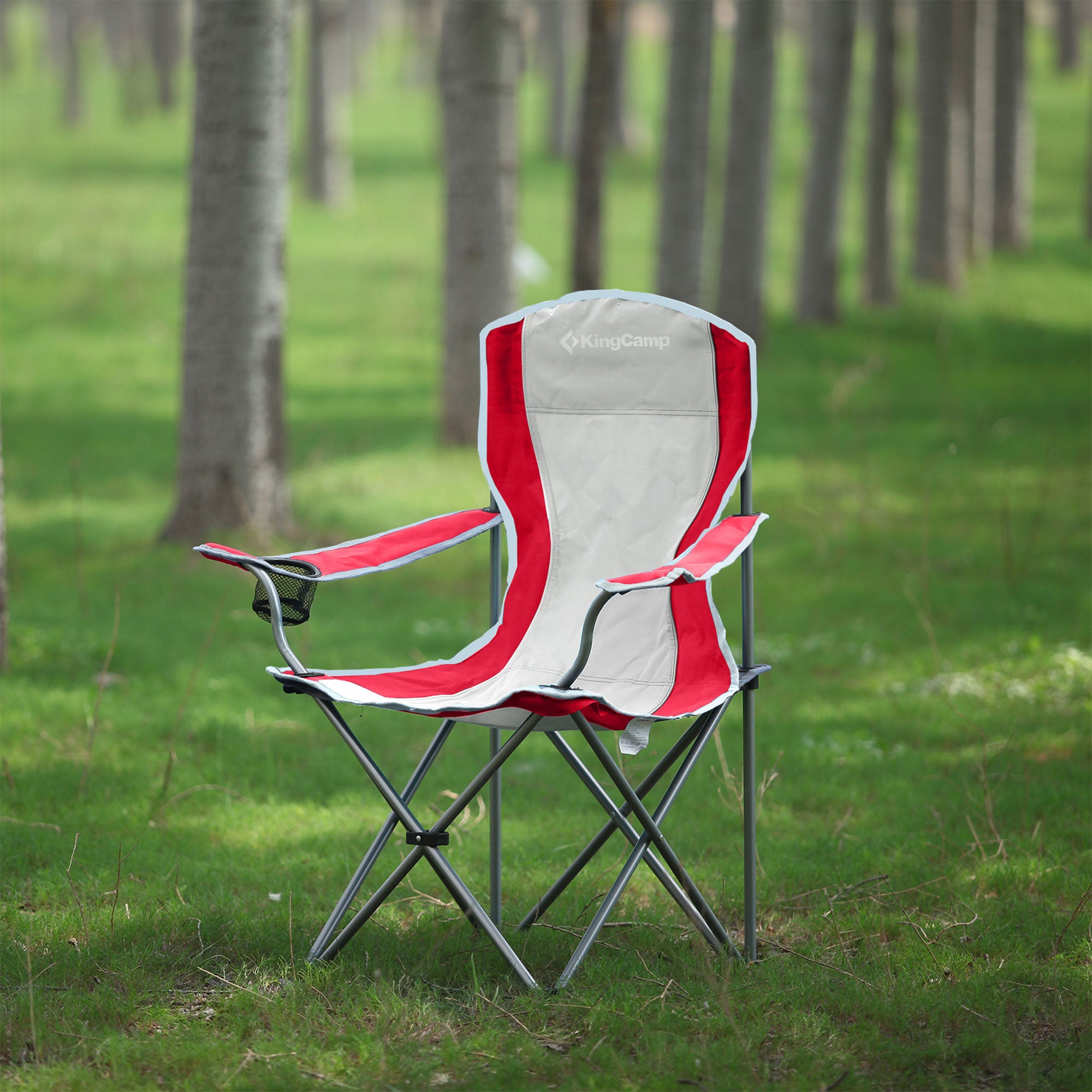 KingCamp Portable Folding Chair with Mesh Cup Holder and Carry Bag, Red/Gray (2 Pack) - VMInnovations