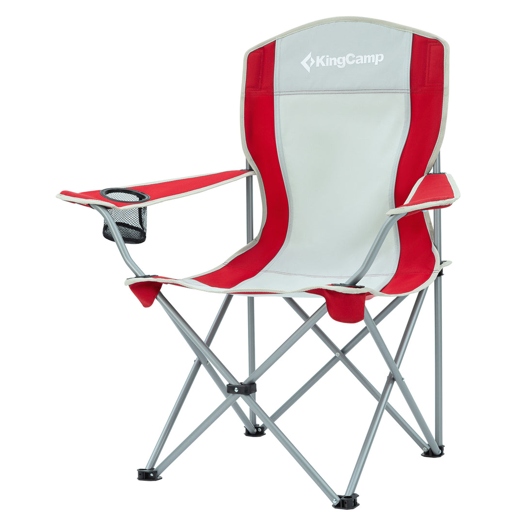 KingCamp Folding Chair w/Mesh Cup Holder & Carry Bag, Red/Gray (2pk) (Open Box) - VMInnovations