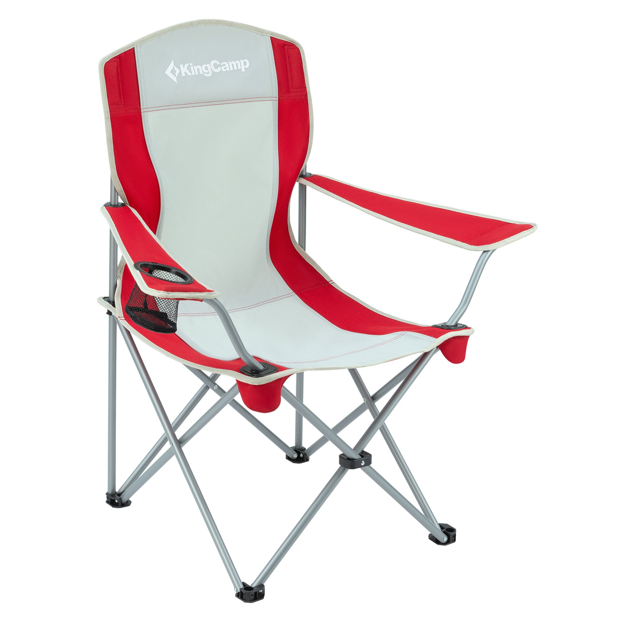 KingCamp Portable Folding Chair with Mesh Cup Holder and Carry Bag, Red/Gray (2 Pack) - VMInnovations
