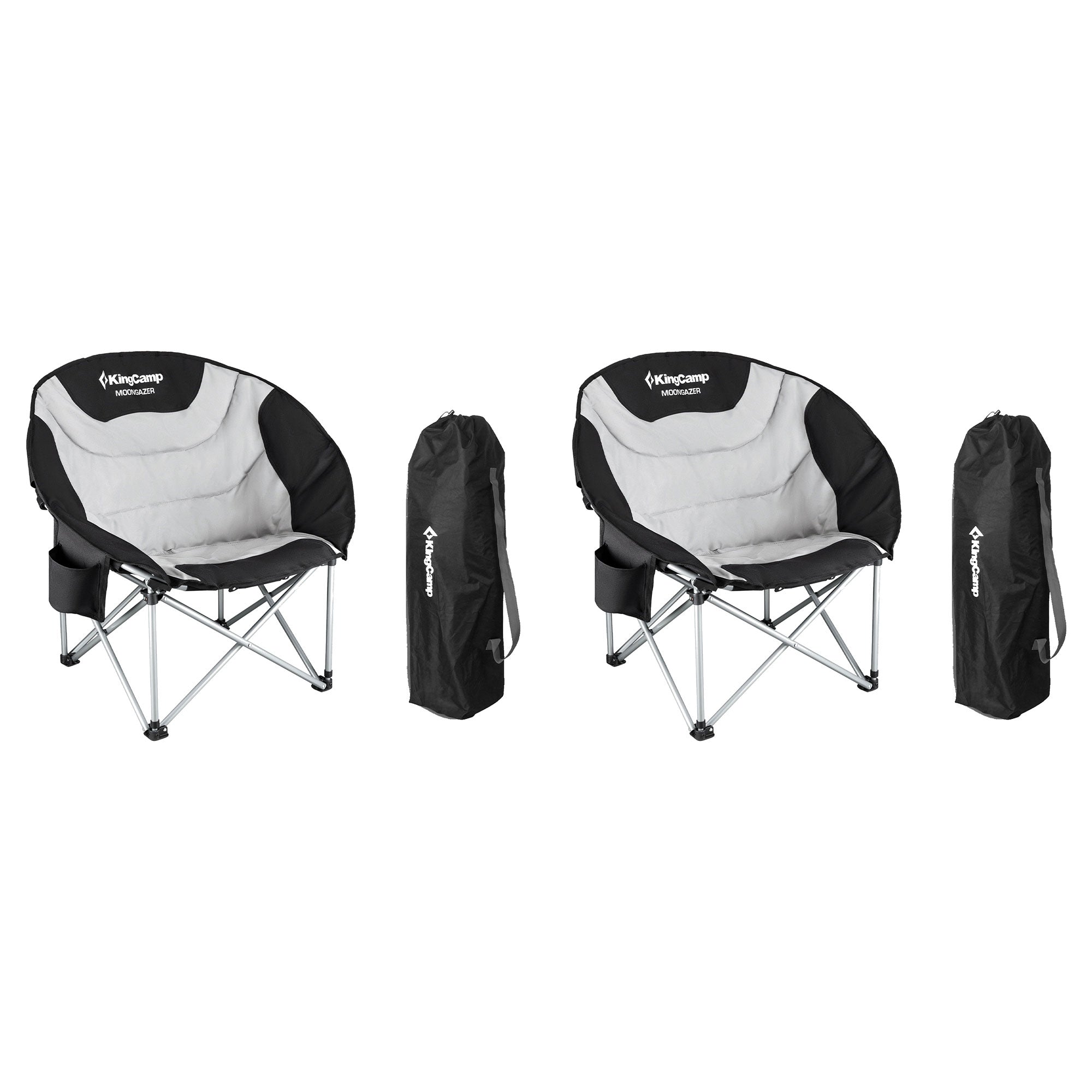 KingCamp Folding Lounge Chair w/Cup Holder Storage, Black/Medium Gray (Open Box)