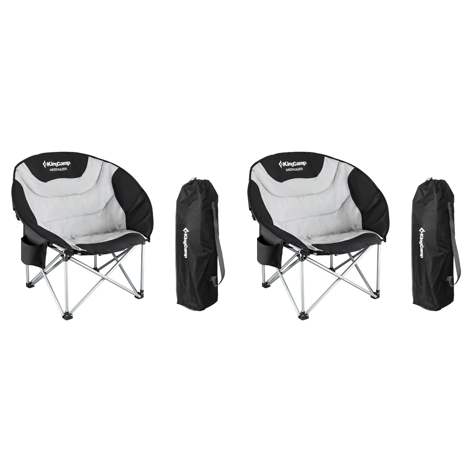 KingCamp Folding Lounge Chair w/Cup Holder Storage, Black/Medium Gray (Open Box) - VMInnovations