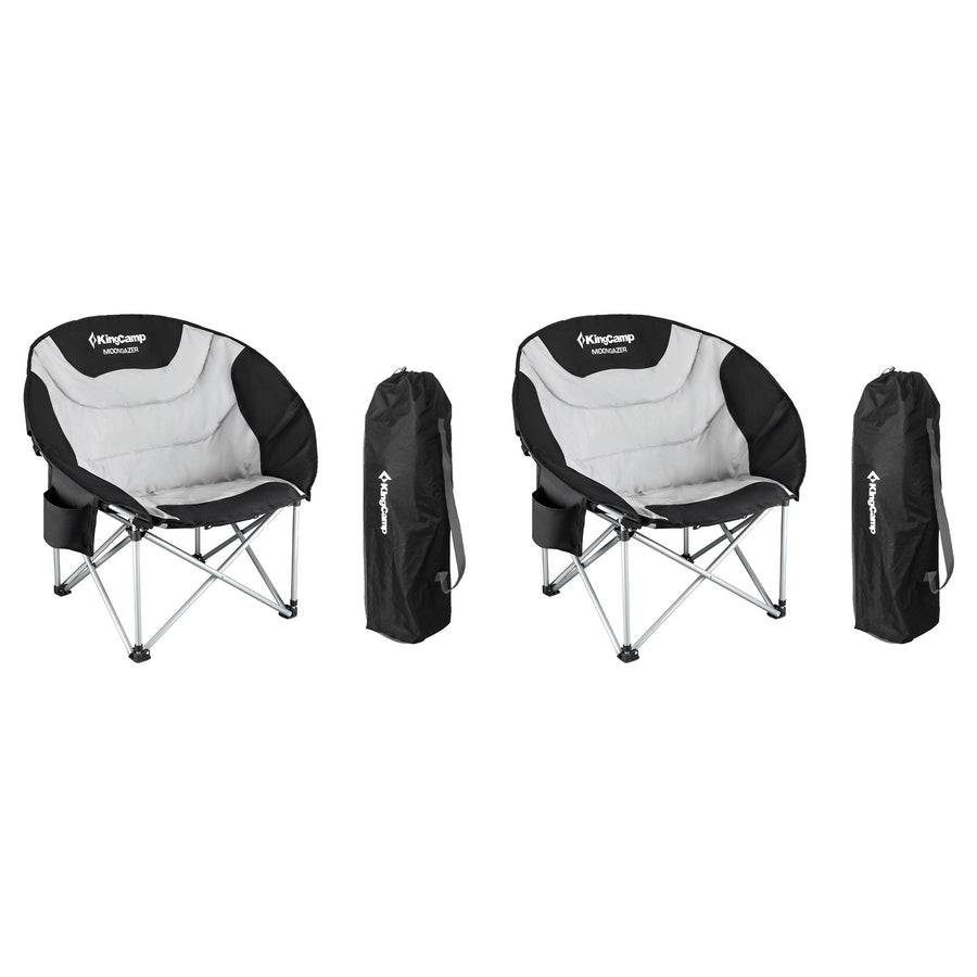 KingCamp Folding Lounge Chair w/Cup Holder Storage, Black/Medium Gray (Open Box) - VMInnovations