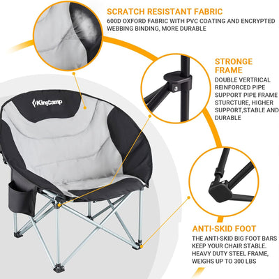KingCamp Folding Lounge Chair w/Cup Holder Storage, Black/Medium Gray (Open Box) - VMInnovations