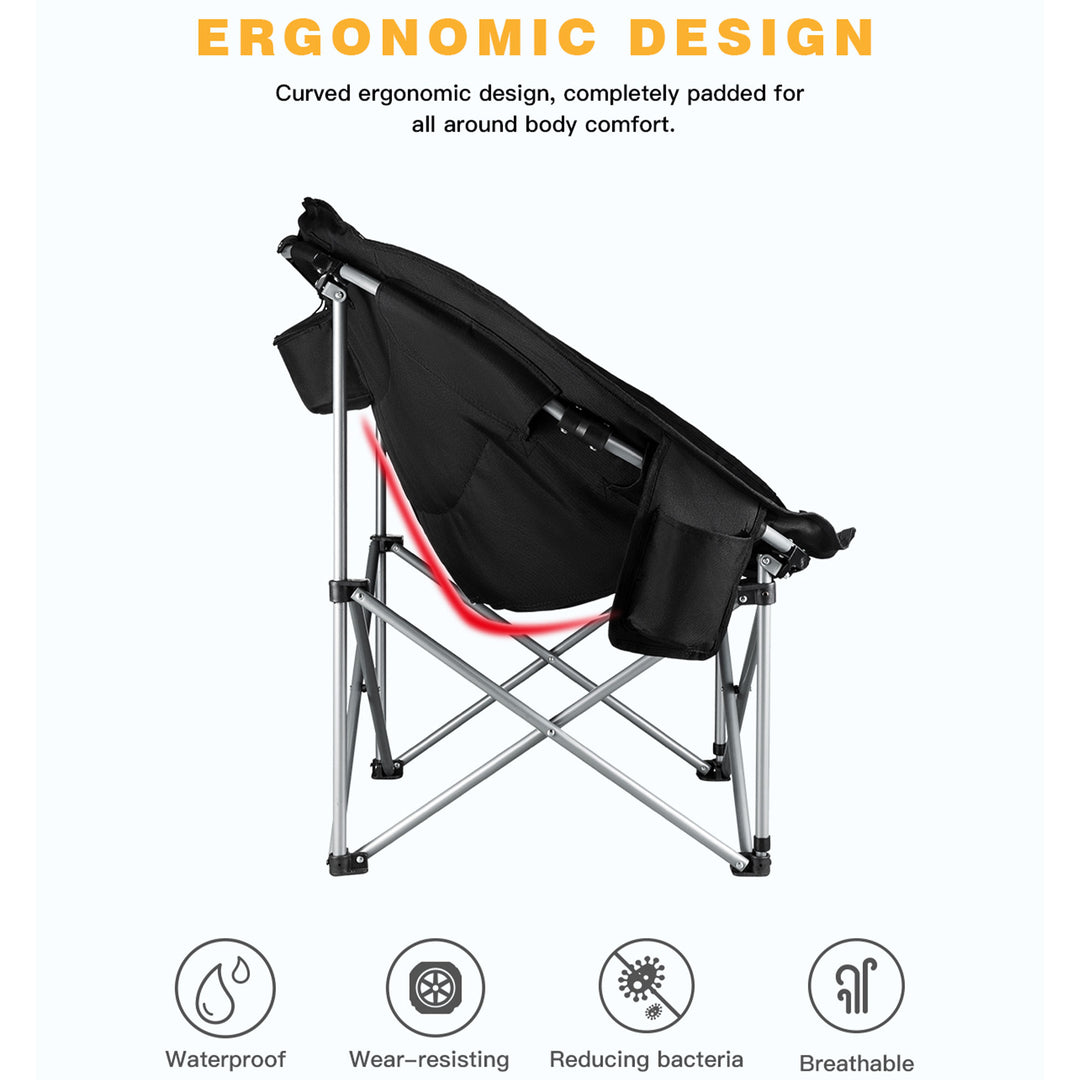 KingCamp Folding Lounge Chair w/Cup Holder Storage, Black/Medium Gray (Open Box)