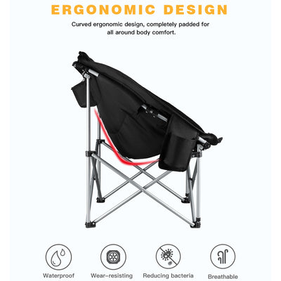 KingCamp Folding Lounge Chair w/Cup Holder Storage, Black/Medium Gray (Open Box) - VMInnovations