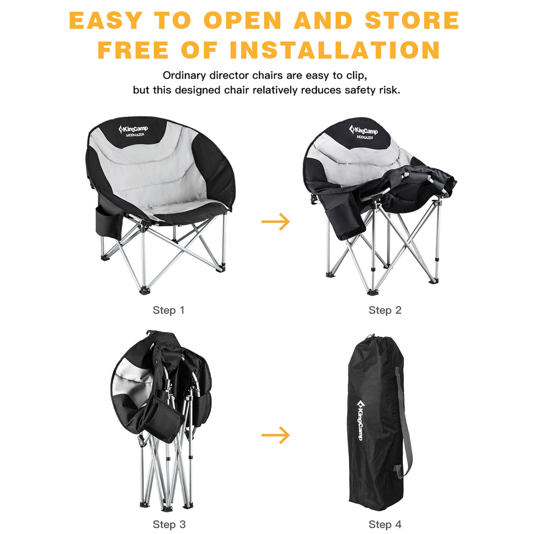 KingCamp Folding Lounge Chair w/Cup Holder Storage, Black/Medium Gray (Open Box)
