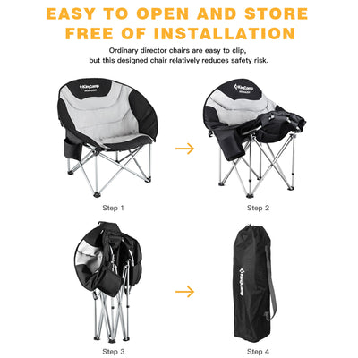 KingCamp Folding Lounge Chair w/Cup Holder Storage, Black/Medium Gray (Open Box) - VMInnovations