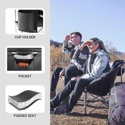 KingCamp Folding Saucer Lounge Chair with Cup Holder Storage, Black/Medium Gray