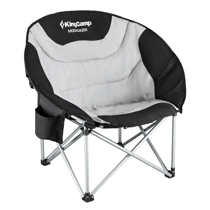 KingCamp Folding Saucer Lounge Chair with Cup Holder Storage, Black/Medium Gray