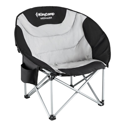 KingCamp Folding Lounge Chair w/Cup Holder Storage, Black/Medium Gray (Open Box) - VMInnovations