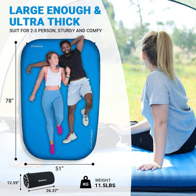 KingCamp 2 Person Self Inflating Double Air Camping Sleeping Pad, Blue/Charcoal (Used) - VMInnovations