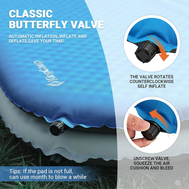 KingCamp 2 Person Self Inflating Double Air Camping Sleeping Pad, Blue/Charcoal