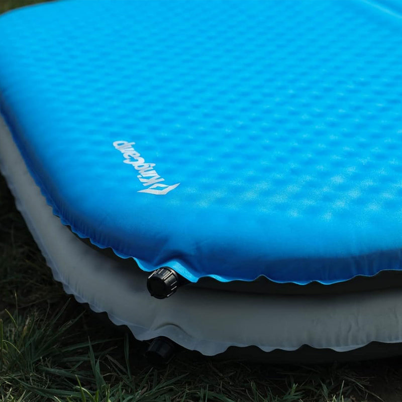 KingCamp 2 Person Self Inflating Double Air Camping Sleeping Pad, Blue/Charcoal (Used)