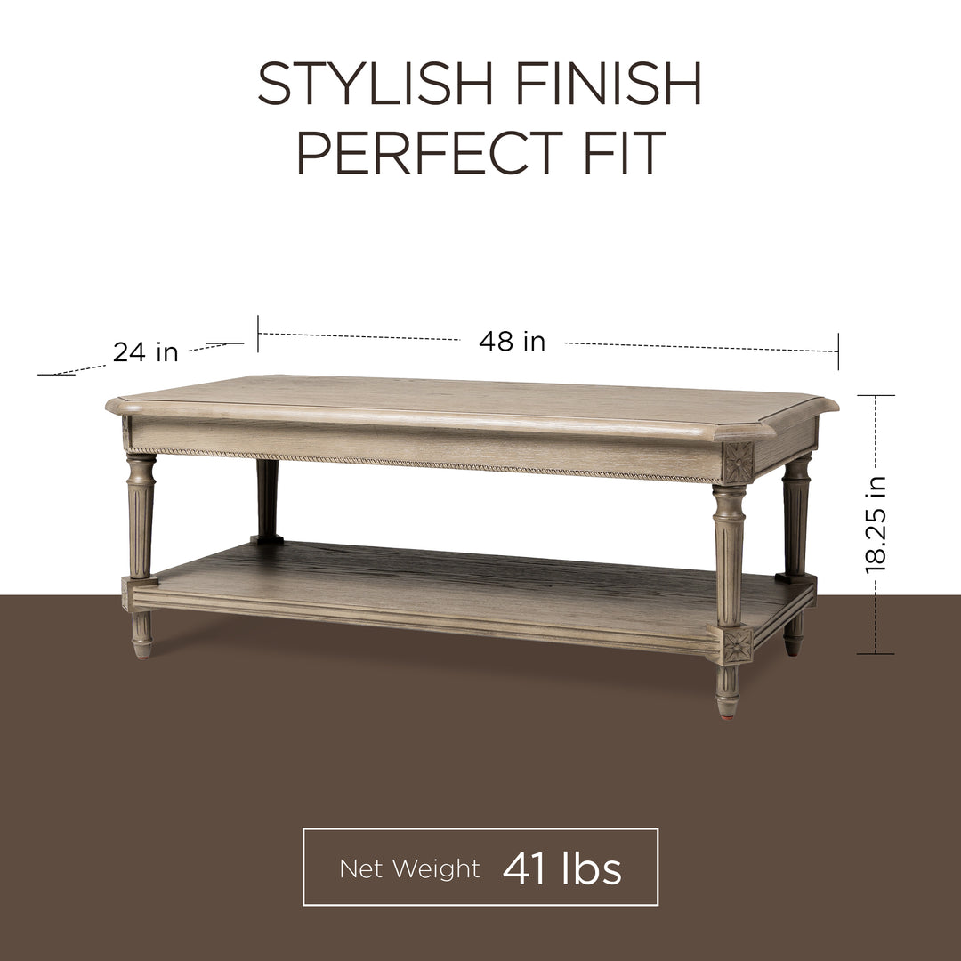 Maven Lane Pullman Traditional Wooden Coffee and 2 Side Tables, Antiqued Grey