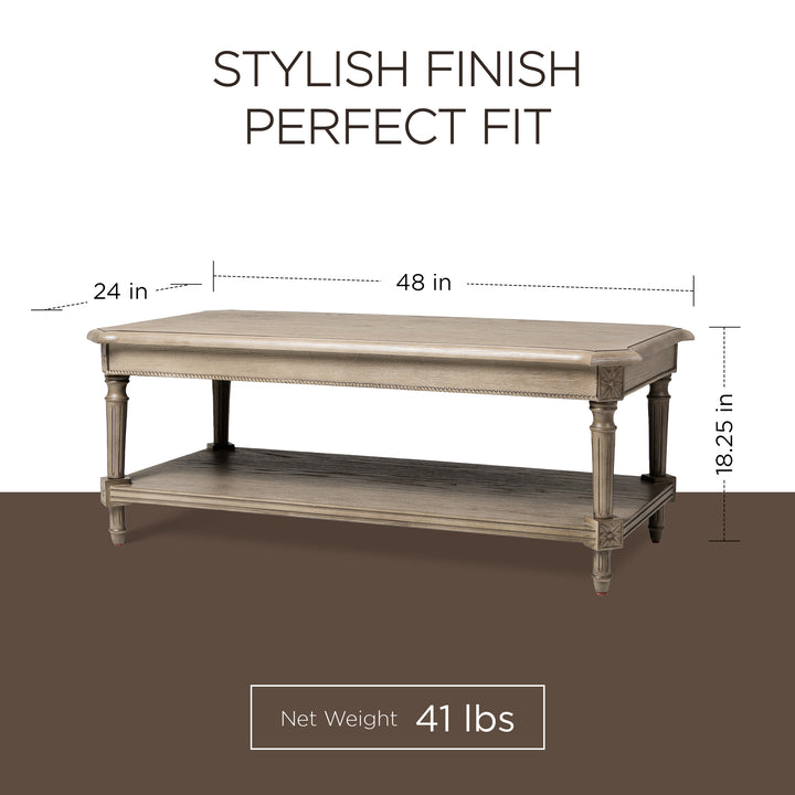Maven Lane Pullman Traditional Wooden Coffee and 2 Side Tables, Antiqued Grey