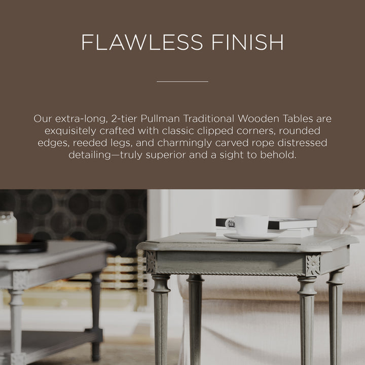 Maven Lane Pullman Traditional Wooden Coffee and 2 Side Tables, Antiqued Grey
