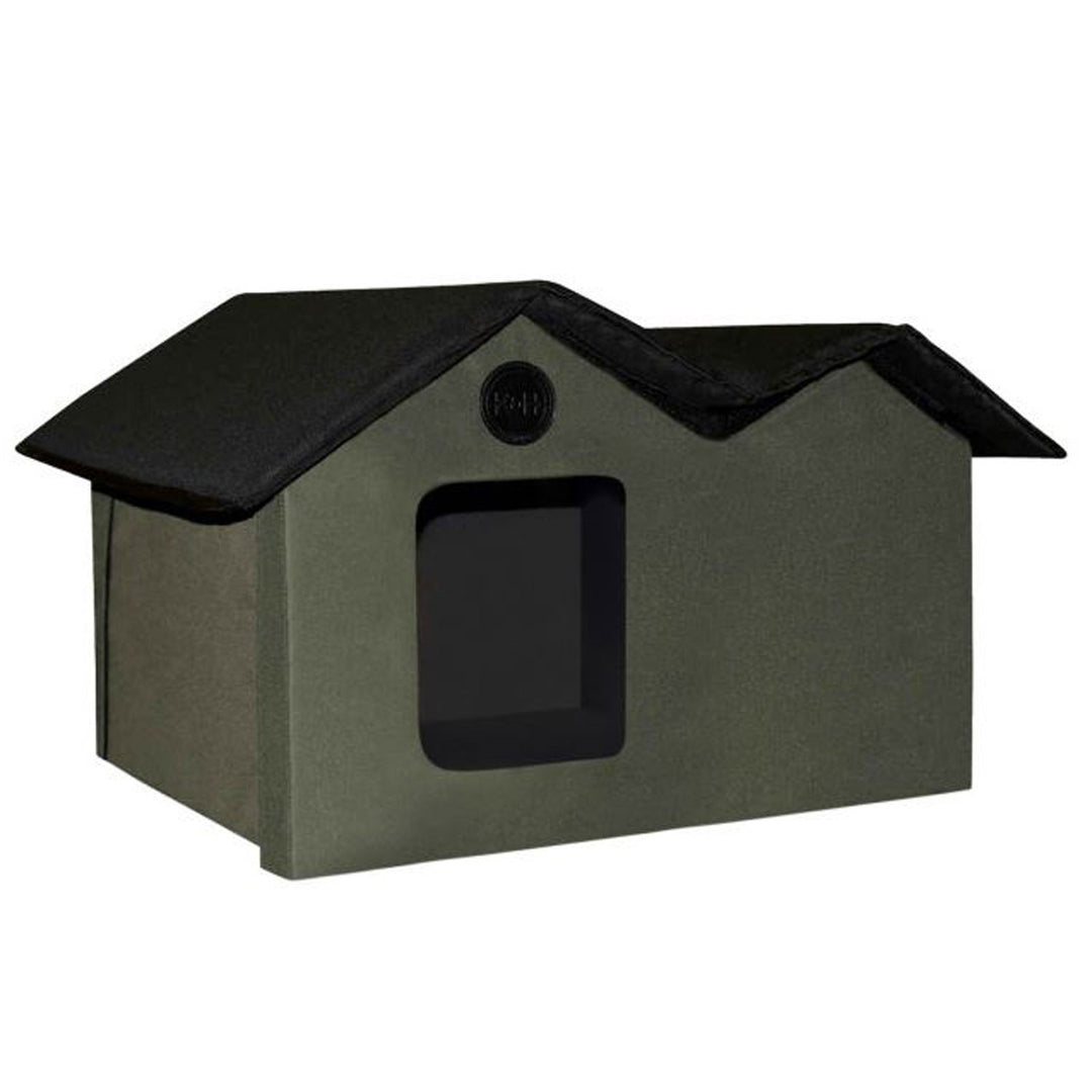 K&H Pet Products Extra Wide Heated Kitty House with 2 Doors, Olive (Used)