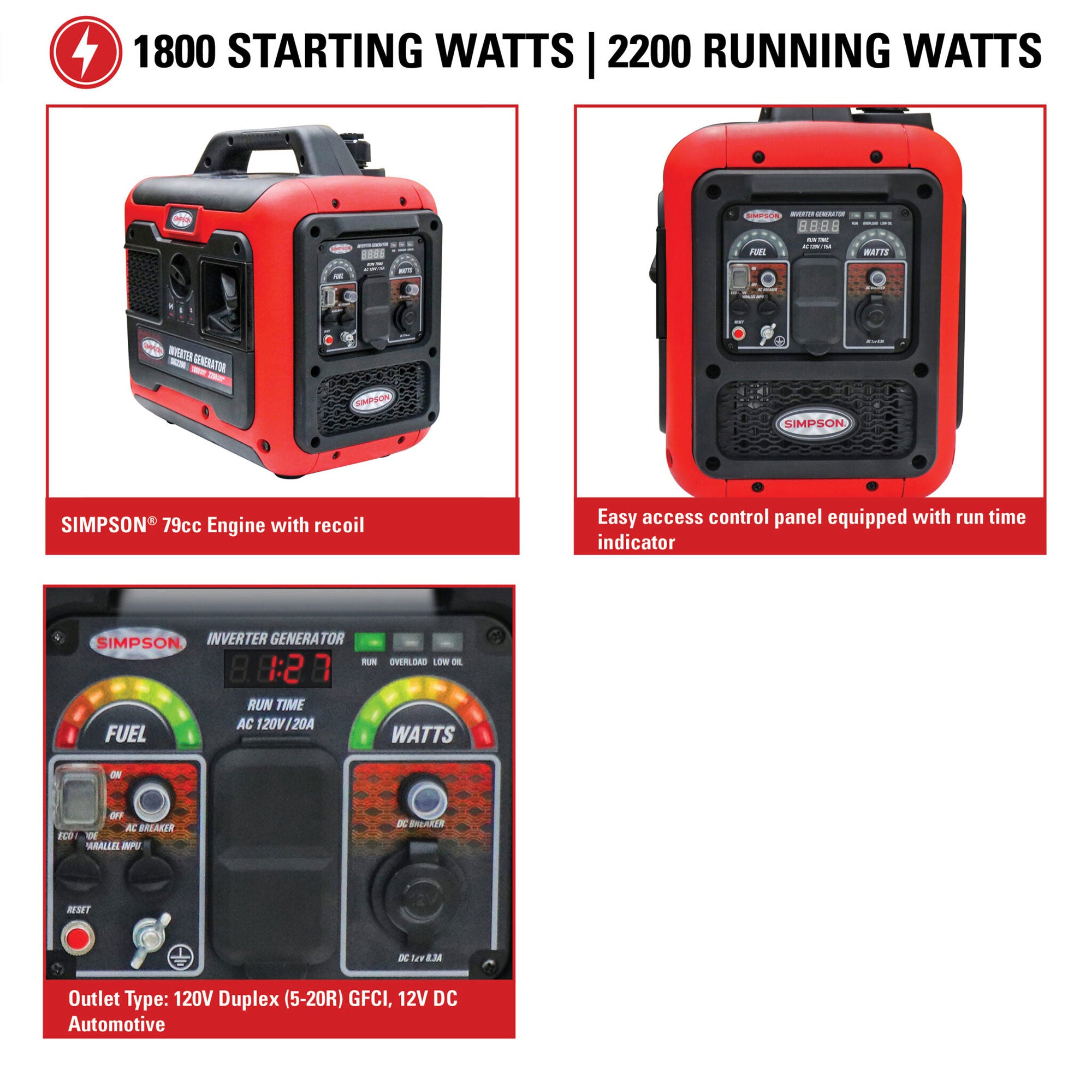 Simpson Cleaning SIG2218 1,800 Watt Portable Generator w/ LED Display (Open Box) - VMInnovations