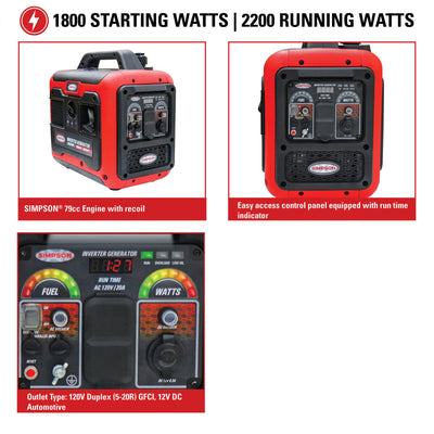 Simpson Cleaning SIG2218 1,800 Watt Portable Generator w/ LED Display (Open Box) - VMInnovations
