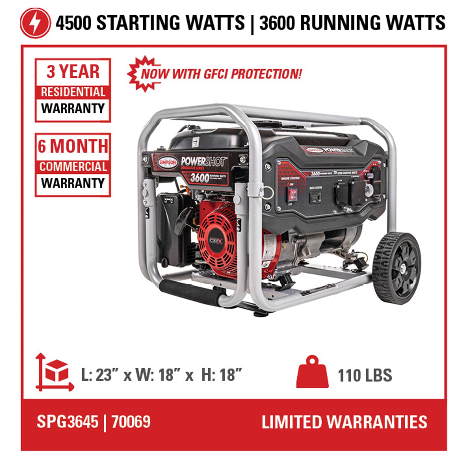 SIMPSON PowerShot Portable 3,600 Watt Generator w/Roll Cage Protection(Open Box) - VMInnovations