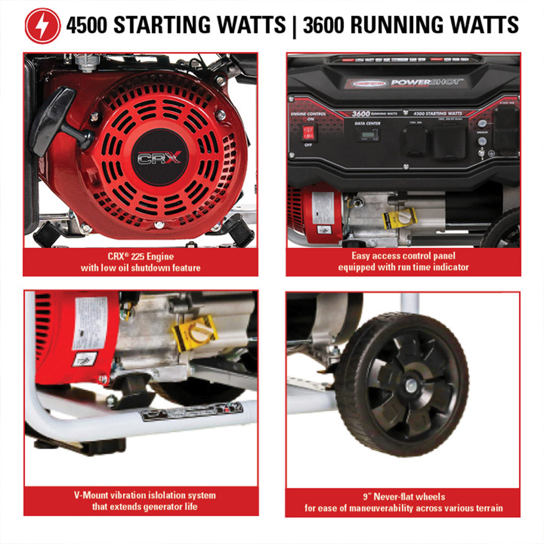 SIMPSON PowerShot Portable 3,600 Watt Generator w/Roll Cage Protection(Open Box) - VMInnovations