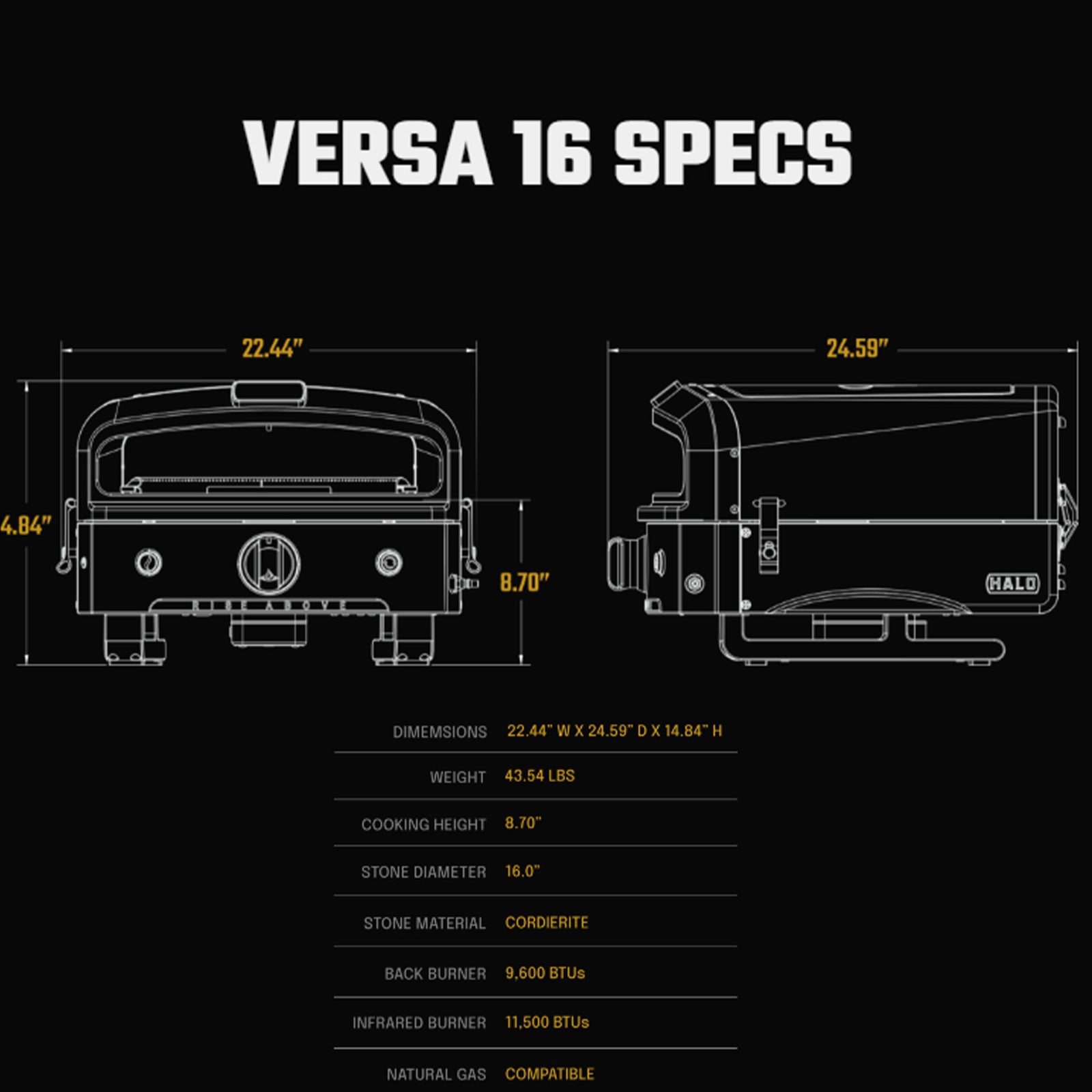 Halo Versa 16 Pizza Oven with Patented Dual Burner System and Rotating Stone - VMInnovations
