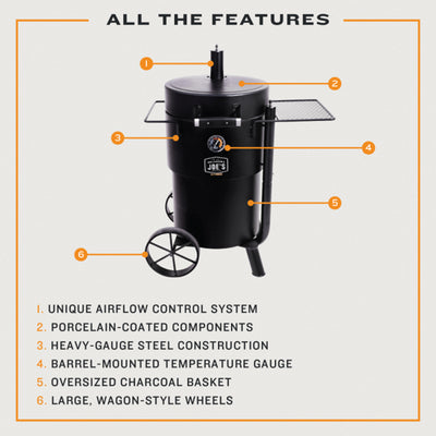 Char-Broil Oklahoma Joes Bronco Barrel Drum Smoker with Porcelain Coated Steel - VMInnovations