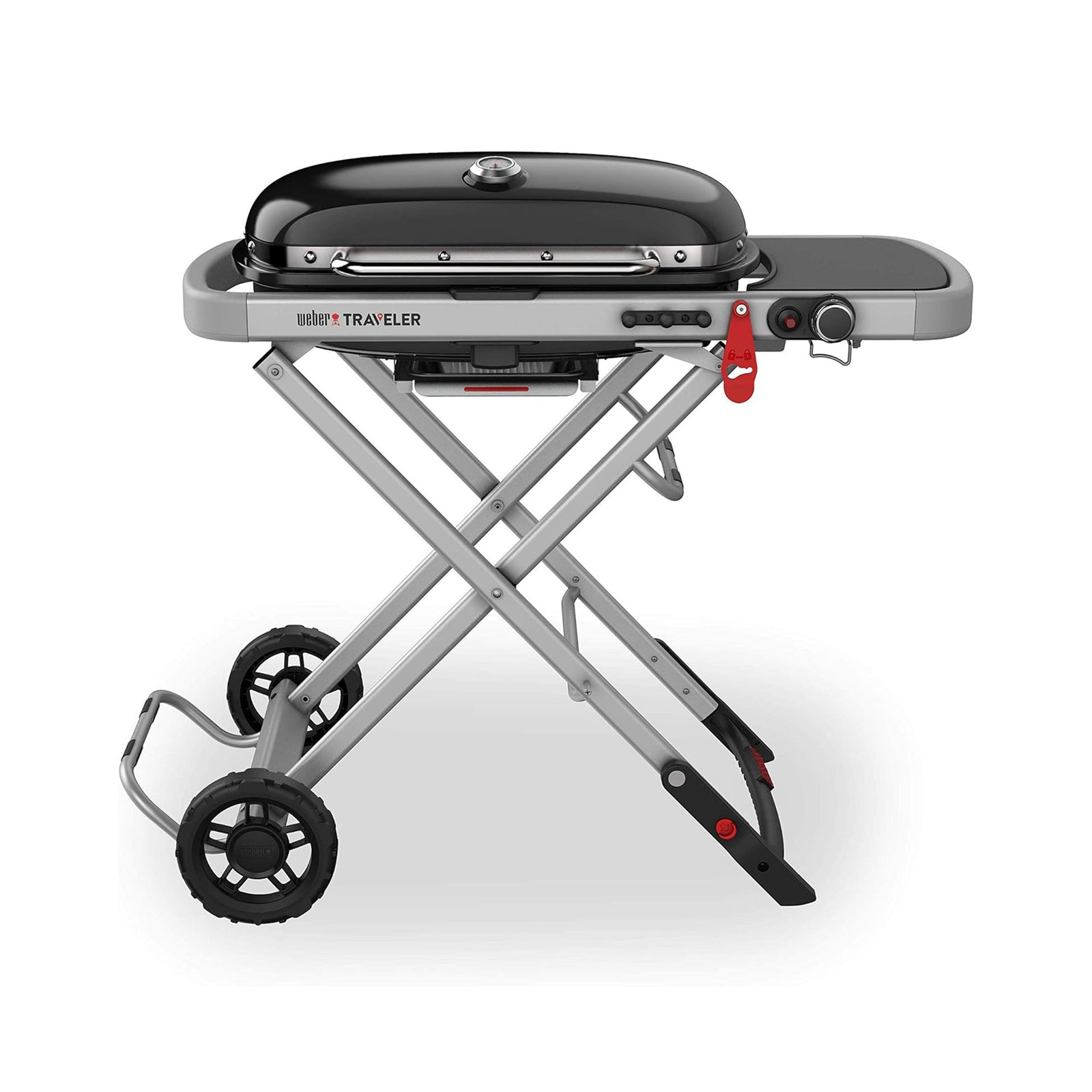 Weber Traveler Portable Outdoor Porcelain Coated Cast Iron LP Gas Grill, Black - VMInnovations