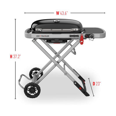 Weber Traveler Outdoor Porcelain Coated Cast Iron LP Gas Grill, Black (Open Box) - VMInnovations