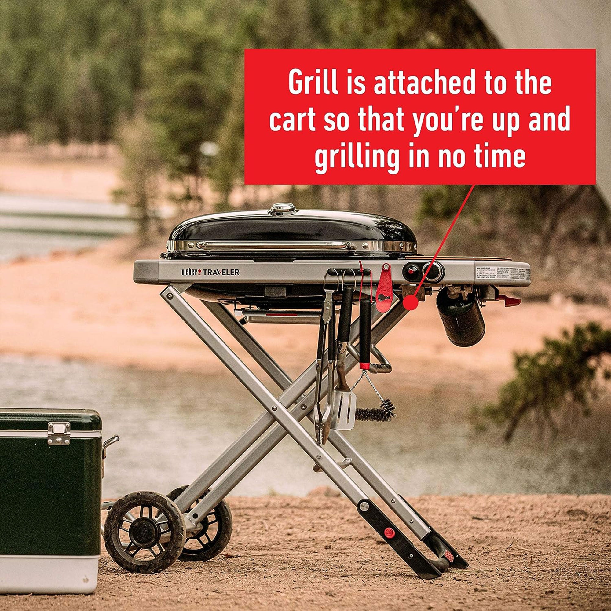 Weber Traveler Portable Porcelain Coated Cast Iron LP Gas Grill, Black (Used) - VMInnovations