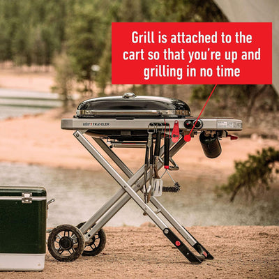 Weber Traveler Outdoor Porcelain Coated Cast Iron LP Gas Grill, Black (Open Box) - VMInnovations