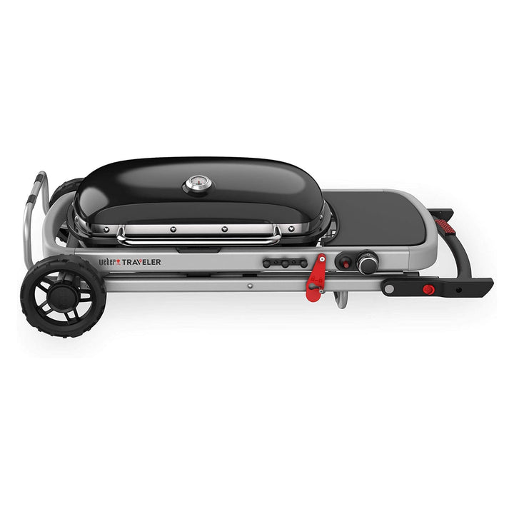 Weber Traveler Portable Outdoor Porcelain Coated Cast Iron LP Gas Grill, Black