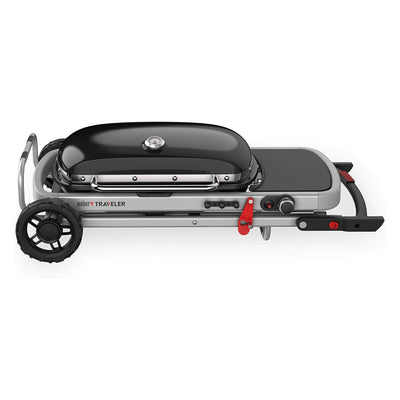 Weber Traveler Outdoor Porcelain Coated Cast Iron LP Gas Grill, Black (Open Box) - VMInnovations