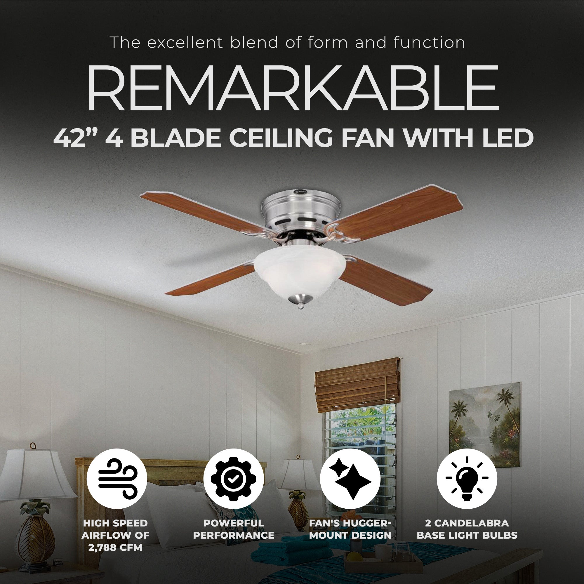 Westinghouse Hadley 42 Inch 4 Blade Ceiling Fan with Dimmable LED Light Fixture - VMInnovations