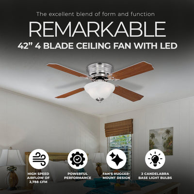 Westinghouse Hadley 42 Inch 4 Blade Ceiling Fan with Dimmable LED Light Fixture - VMInnovations
