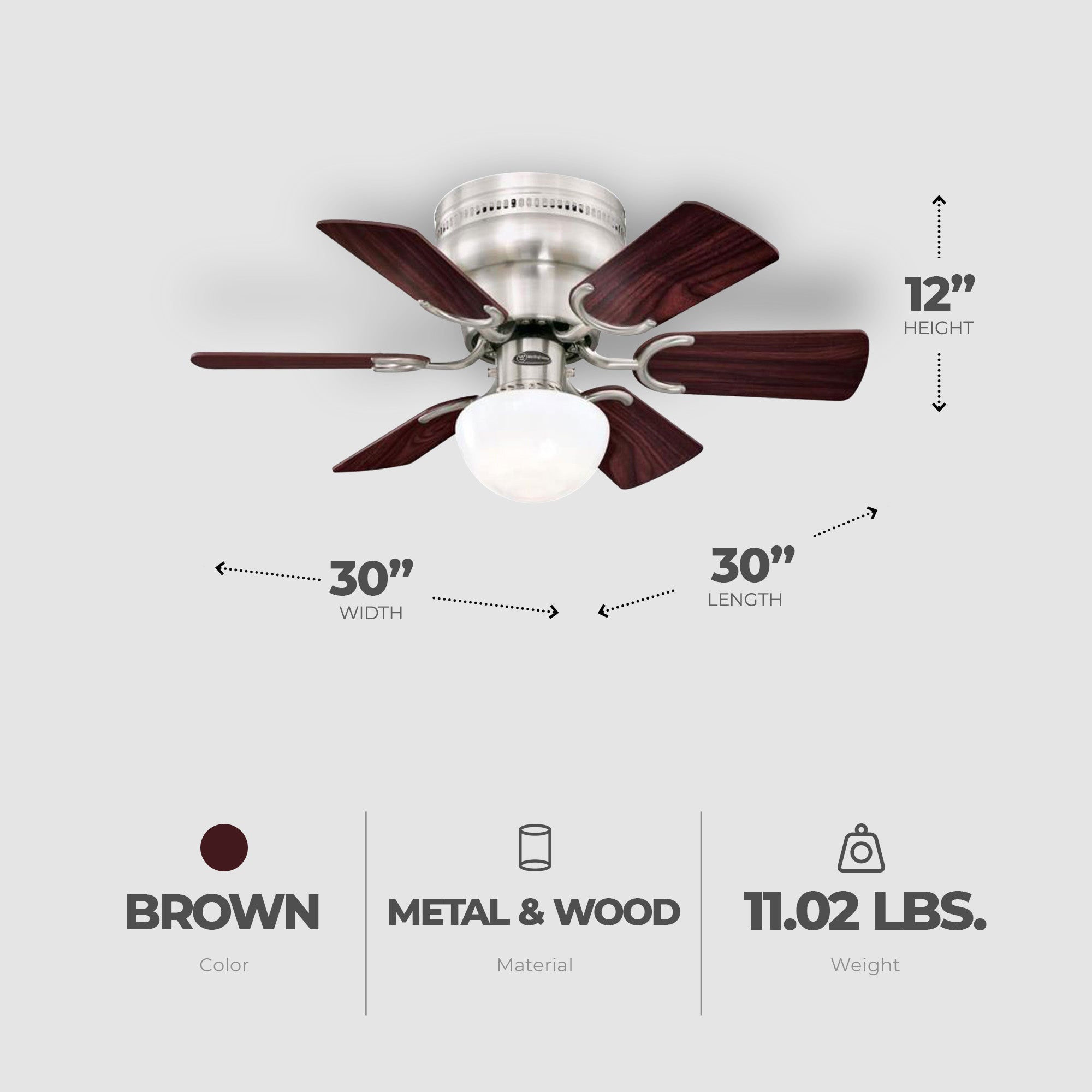 Westinghouse Petite 30 Inch 6 Blade Ceiling Fan with Dimmable LED Light Fixture - VMInnovations
