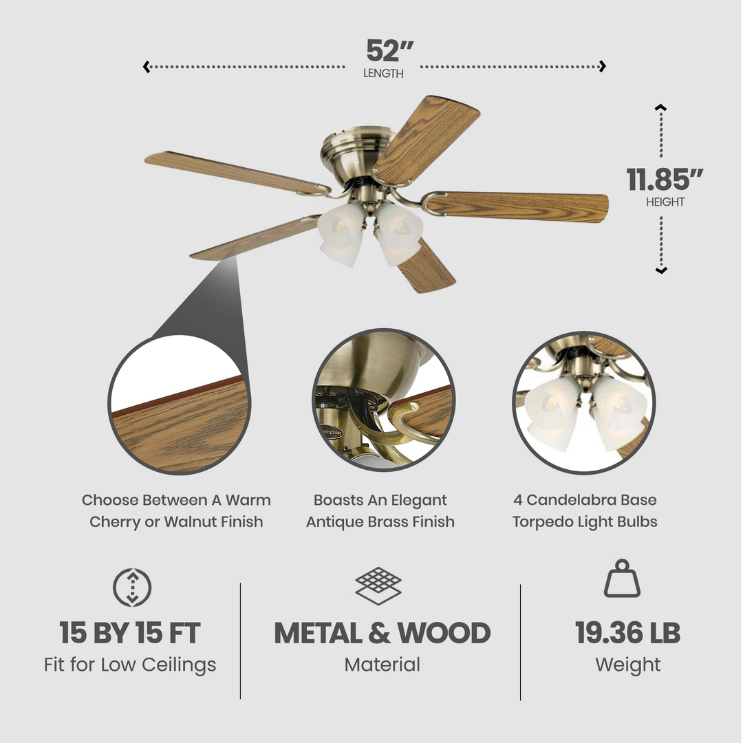 Westinghouse 52" Contempra IV Antique Brass Finish Ceiling Fan with Light Kit