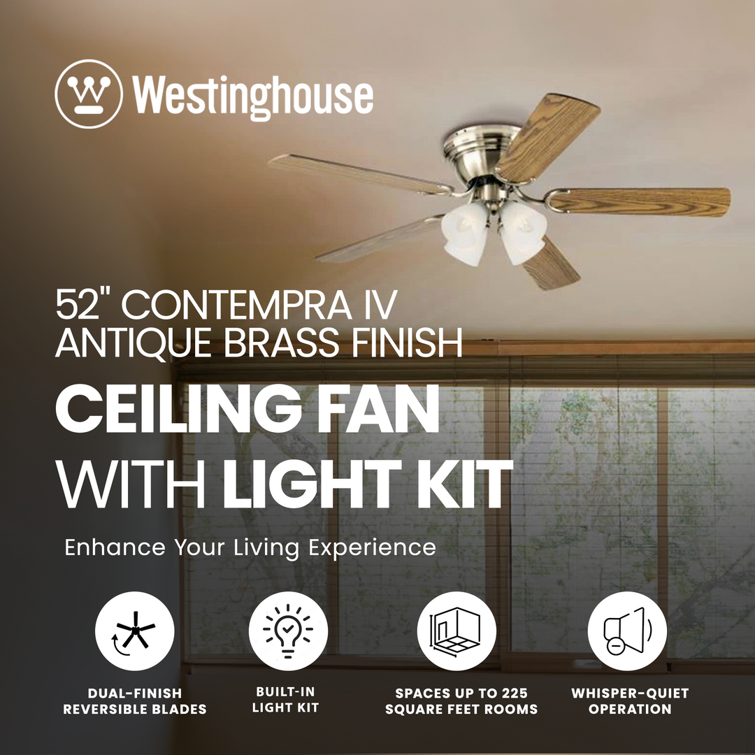 Westinghouse 52" Contempra IV Brass Finish Ceiling Fan w/Light Kit (Open Box)