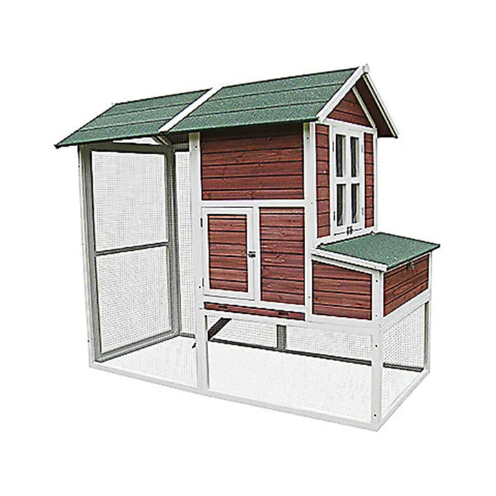 My Backyard Farm Chicken Ranch Coop with PVC Roof and Vent Window, Dark Red