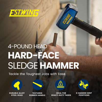Estwing 4lb Head Hard Face Sledge Hammer w/16 Inch Fiberglass Handle (Open Box) - VMInnovations