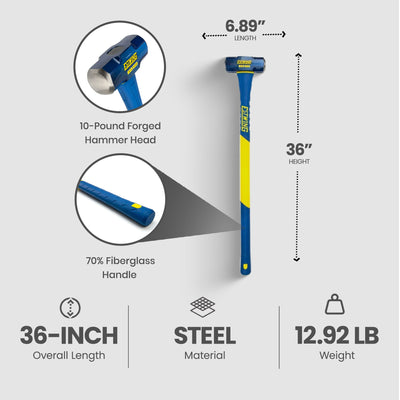 Estwing 10lb Head Hard Face Sledge Hammer with 36 Inch Fiberglass Handle (Used)