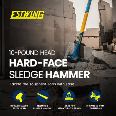 Estwing 10 Pound Head Hard Face Sledge Hammer with 36 Inch Fiberglass Handle - VMInnovations