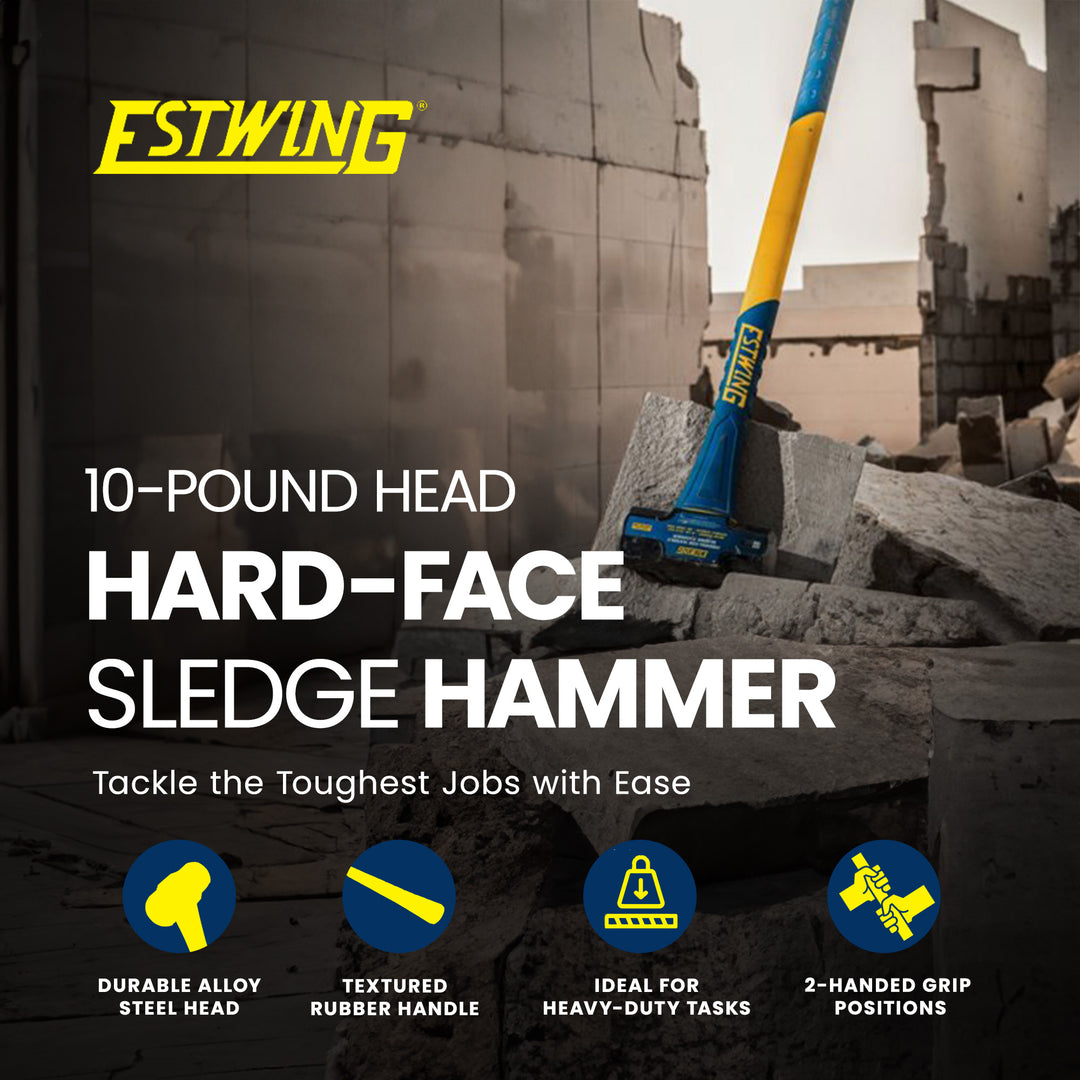 Estwing 10lb Head Hard Face Sledge Hammer with 36 Inch Fiberglass Handle (Used)