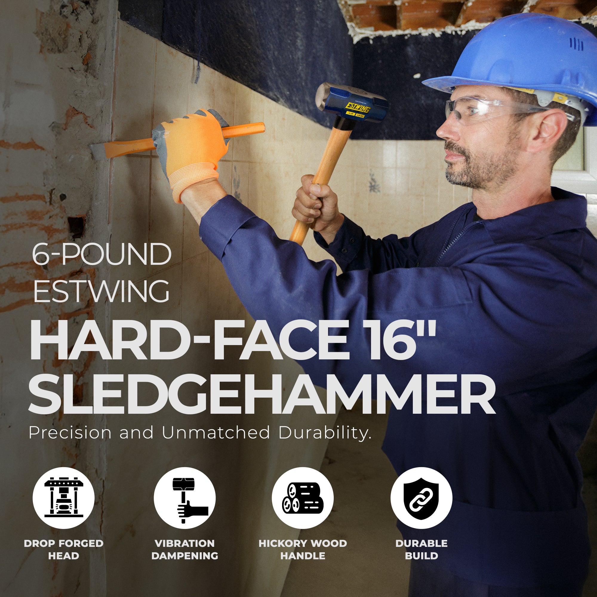Estwing 4lb Head Hard Face Stake Sledge Hammer with 16 Inch Hickory Handle(Used)