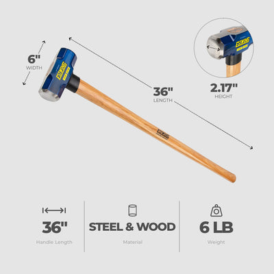 Estwing 6lb Head Hard Face Stake Sledge Hammer w/36" Hickory Handle (For Parts) - VMInnovations