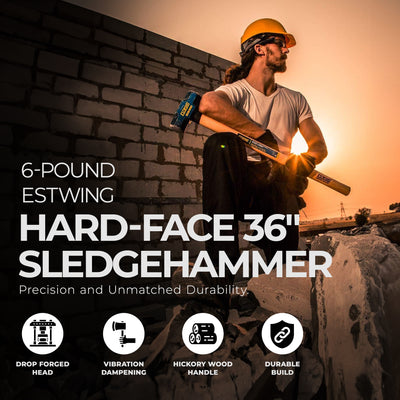 Estwing 6lb Head Hard Face Stake Sledge Hammer w/36" Hickory Handle (For Parts) - VMInnovations