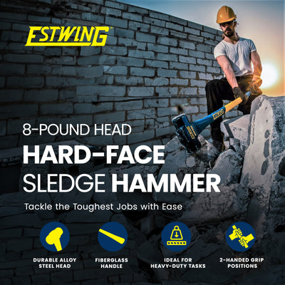 Estwing 8lb Head Hard Face Sledge Hammer with 36' Fiberglass Handle (Open Box) - VMInnovations