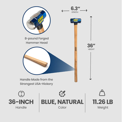 Estwing 8LB Head Hard Face Stake Sledge Hammer w/36 Inch Hickory Handle (Used) - VMInnovations