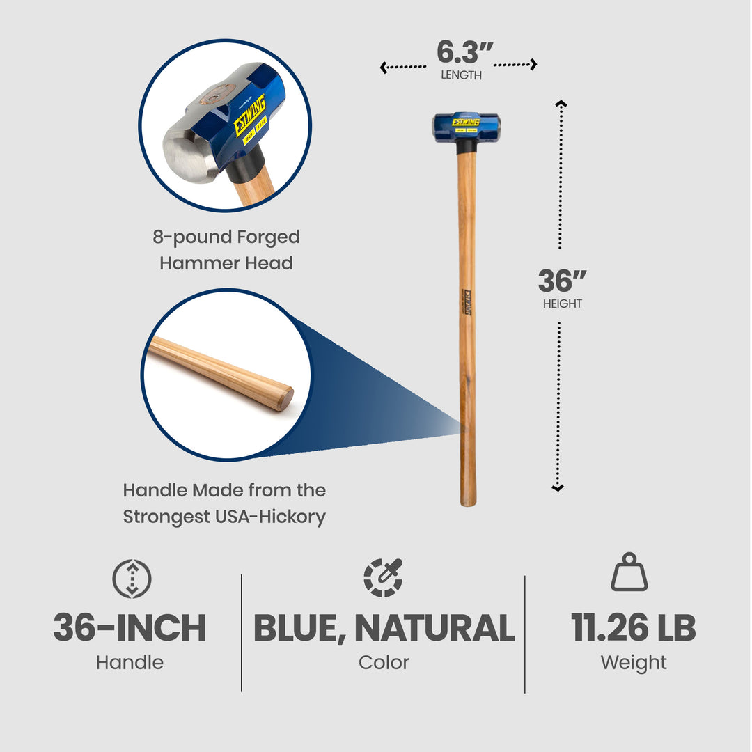 Estwing 8 Pound Head Hard Face Stake Sledge Hammer with 36 In Handle (Open Box)